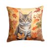 American Bobtail Cat in Fall Leaves Throw Pillow Machine Washable, Indoor Outdoor Decorative Pillow for Couch, Bed or Patio, 18Hx18W