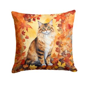 Cymric Cat in Fall Leaves Throw Pillow Machine Washable, Indoor Outdoor Decorative Pillow for Couch, Bed or Patio, 18Hx18W