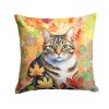 California Spangled Cat in Fall Leaves Throw Pillow Machine Washable, Indoor Outdoor Decorative Pillow for Couch, Bed or Patio, 18Hx18W