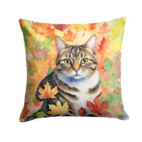 California Spangled Cat in Fall Leaves Throw Pillow Machine Washable, Indoor Outdoor Decorative Pillow for Couch, Bed or Patio, 18Hx18W