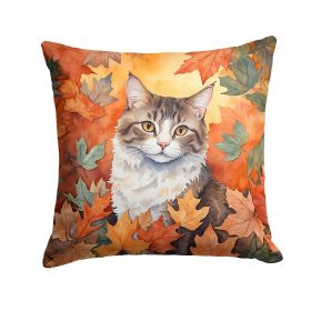 La Perm Cat in Fall Leaves Throw Pillow Machine Washable, Indoor Outdoor Decorative Pillow for Couch, Bed or Patio, 18Hx18W