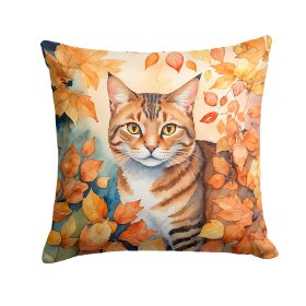 Aegean Cat in Fall Leaves Throw Pillow Machine Washable, Indoor Outdoor Decorative Pillow for Couch, Bed or Patio, 18Hx18W
