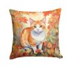 Japanese Bobtail Cat in Fall Leaves Throw Pillow Machine Washable, Indoor Outdoor Decorative Pillow for Couch, Bed or Patio, 18Hx18W