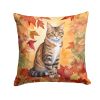 California Spangled Cat in Fall Leaves Throw Pillow Machine Washable, Indoor Outdoor Decorative Pillow for Couch, Bed or Patio, 14Hx14W