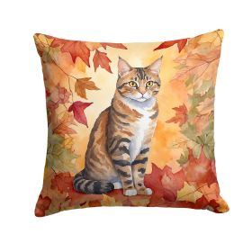 California Spangled Cat in Fall Leaves Throw Pillow Machine Washable, Indoor Outdoor Decorative Pillow for Couch, Bed or Patio, 14Hx14W