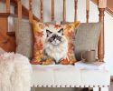 Ragdoll Cat in Fall Leaves Throw Pillow Machine Washable, Indoor Outdoor Decorative Pillow for Couch, Bed or Patio, 14Hx14W