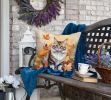 Kurilian Bobtail Cat in Fall Leaves Throw Pillow Machine Washable, Indoor Outdoor Decorative Pillow for Couch, Bed or Patio, 18Hx18W
