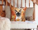 Siamese Cat in Fall Leaves Throw Pillow Machine Washable, Indoor Outdoor Decorative Pillow for Couch, Bed or Patio, 14Hx14W