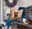 Havana Brown Cat in Fall Leaves Throw Pillow Machine Washable, Indoor Outdoor Decorative Pillow for Couch, Bed or Patio, 18Hx18W