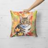 California Spangled Cat in Fall Leaves Throw Pillow Machine Washable, Indoor Outdoor Decorative Pillow for Couch, Bed or Patio, 18Hx18W