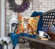 Malayan Cat in Fall Leaves Throw Pillow Machine Washable, Indoor Outdoor Decorative Pillow for Couch, Bed or Patio, 18Hx18W