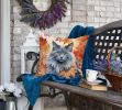 Nebelung Cat in Fall Leaves Throw Pillow Machine Washable, Indoor Outdoor Decorative Pillow for Couch, Bed or Patio, 18Hx18W