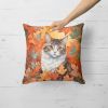La Perm Cat in Fall Leaves Throw Pillow Machine Washable, Indoor Outdoor Decorative Pillow for Couch, Bed or Patio, 18Hx18W
