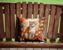 Ural Rex Cat in Fall Leaves Throw Pillow Machine Washable, Indoor Outdoor Decorative Pillow for Couch, Bed or Patio, 14Hx14W