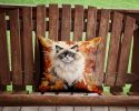 Ragdoll Cat in Fall Leaves Throw Pillow Machine Washable, Indoor Outdoor Decorative Pillow for Couch, Bed or Patio, 14Hx14W