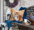 Aegean Cat in Fall Leaves Throw Pillow Machine Washable, Indoor Outdoor Decorative Pillow for Couch, Bed or Patio, 18Hx18W