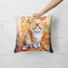 Ragamuffin Cat in Fall Leaves Throw Pillow Machine Washable, Indoor Outdoor Decorative Pillow for Couch, Bed or Patio, 18Hx18W