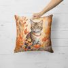 Owyhee Bob Cat in Fall Leaves Throw Pillow Machine Washable, Indoor Outdoor Decorative Pillow for Couch, Bed or Patio, 18Hx18W