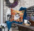 La Perm Cat in Fall Leaves Throw Pillow Machine Washable, Indoor Outdoor Decorative Pillow for Couch, Bed or Patio, 18Hx18W