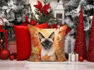 Siamese Cat in Fall Leaves Throw Pillow Machine Washable, Indoor Outdoor Decorative Pillow for Couch, Bed or Patio, 14Hx14W