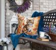 Owyhee Bob Cat in Fall Leaves Throw Pillow Machine Washable, Indoor Outdoor Decorative Pillow for Couch, Bed or Patio, 18Hx18W