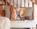 Peterbald Cat in Fall Leaves Throw Pillow Machine Washable, Indoor Outdoor Decorative Pillow for Couch, Bed or Patio, 14Hx14W