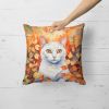 Khao Manee Cat in Fall Leaves Throw Pillow Machine Washable, Indoor Outdoor Decorative Pillow for Couch, Bed or Patio, 18Hx18W