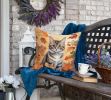 American Bobtail Cat in Fall Leaves Throw Pillow Machine Washable, Indoor Outdoor Decorative Pillow for Couch, Bed or Patio, 18Hx18W