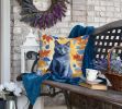 Chartreux Cat in Fall Leaves Throw Pillow Machine Washable, Indoor Outdoor Decorative Pillow for Couch, Bed or Patio, 18Hx18W