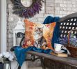 Oriental Longhair Cat in Fall Leaves Throw Pillow Machine Washable, Indoor Outdoor Decorative Pillow for Couch, Bed or Patio, 18Hx18W