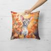 Oriental Shorthair Cat in Fall Leaves Throw Pillow Machine Washable, Indoor Outdoor Decorative Pillow for Couch, Bed or Patio, 18Hx18W