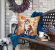 Korean Bobtail Cat in Fall Leaves Throw Pillow Machine Washable, Indoor Outdoor Decorative Pillow for Couch, Bed or Patio, 18Hx18W