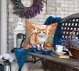 Japanese Bobtail Cat in Fall Leaves Throw Pillow Machine Washable, Indoor Outdoor Decorative Pillow for Couch, Bed or Patio, 18Hx18W
