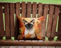 Siamese Cat in Fall Leaves Throw Pillow Machine Washable, Indoor Outdoor Decorative Pillow for Couch, Bed or Patio, 14Hx14W