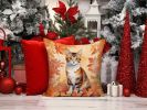 Korean Bobtail Cat in Fall Leaves Throw Pillow Machine Washable, Indoor Outdoor Decorative Pillow for Couch, Bed or Patio, 14Hx14W