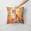 Malayan Cat in Fall Leaves Throw Pillow Machine Washable, Indoor Outdoor Decorative Pillow for Couch, Bed or Patio, 18Hx18W