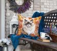 Ragdoll Cat in Fall Leaves Throw Pillow Machine Washable, Indoor Outdoor Decorative Pillow for Couch, Bed or Patio, 18Hx18W