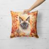Birman Cat in Fall Leaves Throw Pillow Machine Washable, Indoor Outdoor Decorative Pillow for Couch, Bed or Patio, 18Hx18W