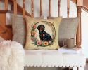 Gordon Setter and Flowers Throw Pillow Machine Washable, Indoor Outdoor Decorative Pillow for Couch, Bed or Patio, 14Hx14W