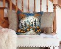 Calacas Skeletons Spooky Halloween Throw Pillow Machine Washable, Indoor Outdoor Decorative Pillow for Couch, Bed or Patio, 14Hx14W