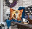 Cymric Cat in Fall Leaves Throw Pillow Machine Washable, Indoor Outdoor Decorative Pillow for Couch, Bed or Patio, 18Hx18W