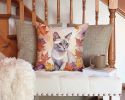 Thai Lilac Cat in Fall Leaves Throw Pillow Machine Washable, Indoor Outdoor Decorative Pillow for Couch, Bed or Patio, 14Hx14W