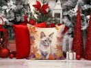 Thai Lilac Cat in Fall Leaves Throw Pillow Machine Washable, Indoor Outdoor Decorative Pillow for Couch, Bed or Patio, 14Hx14W