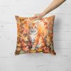 Cheetoh Cat in Fall Leaves Throw Pillow Machine Washable, Indoor Outdoor Decorative Pillow for Couch, Bed or Patio, 18Hx18W