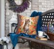 Ocicat Cat in Fall Leaves Throw Pillow Machine Washable, Indoor Outdoor Decorative Pillow for Couch, Bed or Patio, 18Hx18W