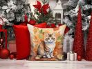 Ragamuffin Cat in Fall Leaves Throw Pillow Machine Washable, Indoor Outdoor Decorative Pillow for Couch, Bed or Patio, 14Hx14W