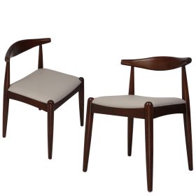 Set of 2 Upholstered Solid Wood Side Chairs Mid-Century Modern Kitchen Dining Chairs, Oak/Walnut (Color: Walnut)