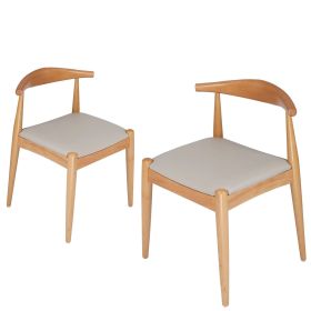 Set of 2 Upholstered Solid Wood Side Chairs Mid-Century Modern Kitchen Dining Chairs, Oak/Walnut (Color: Natural)